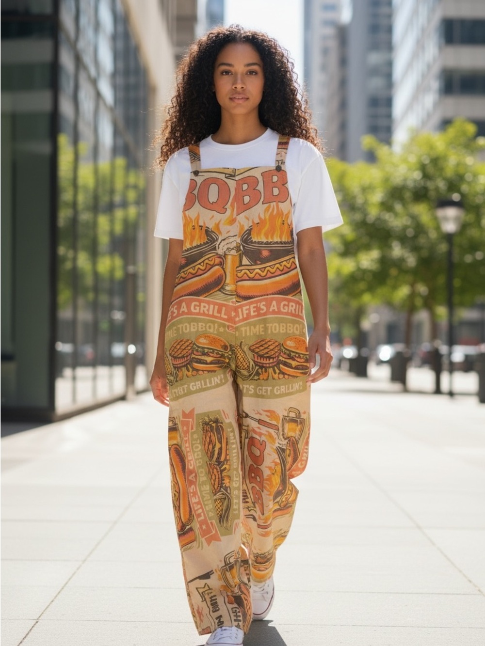 Cream Floral & Deer Print Wide-Leg Overalls - Picture 4 of 6